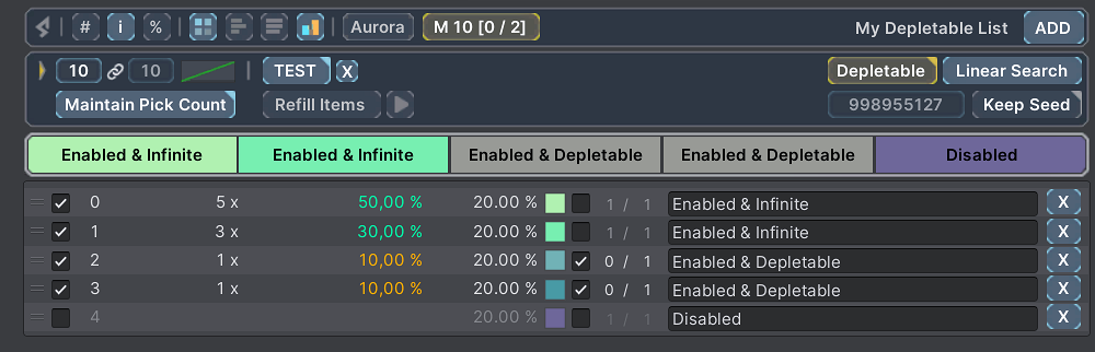 Depletable Lists - Mixing Items